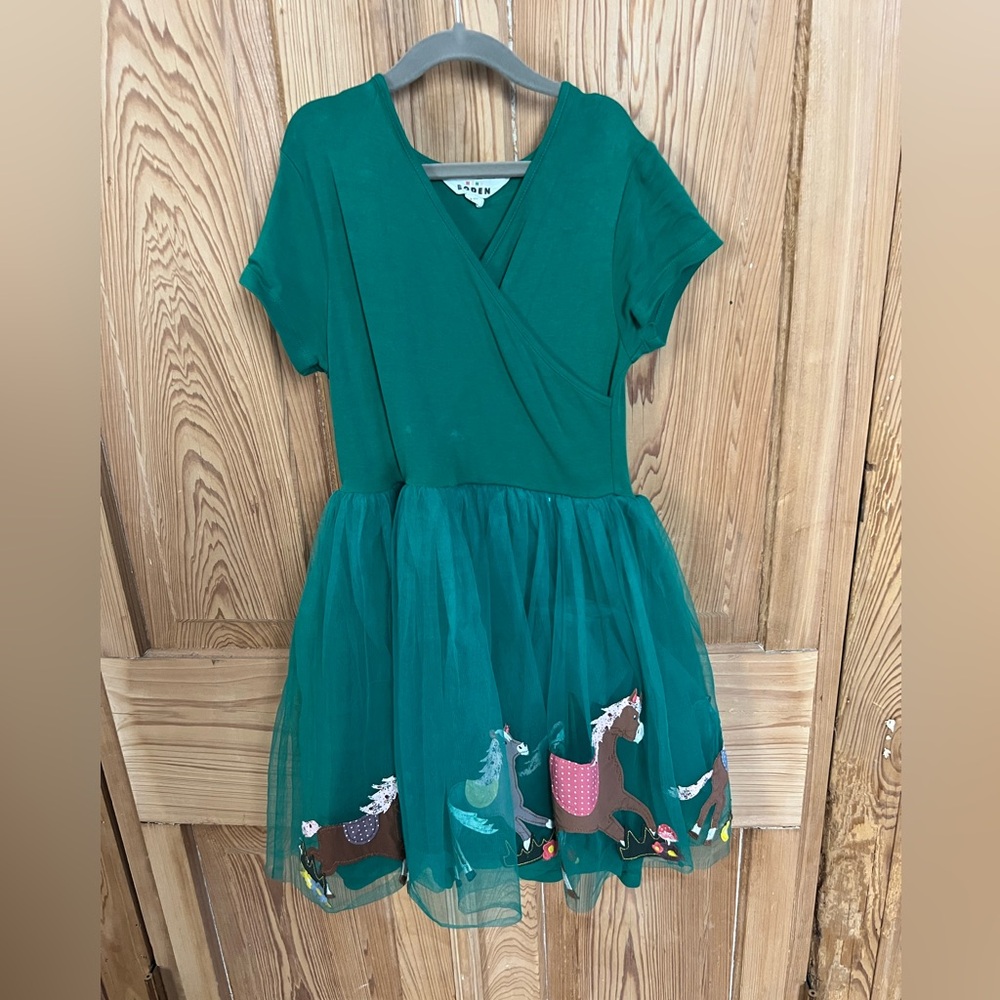 Mini Boden Teal Dress with Horse Appliqué